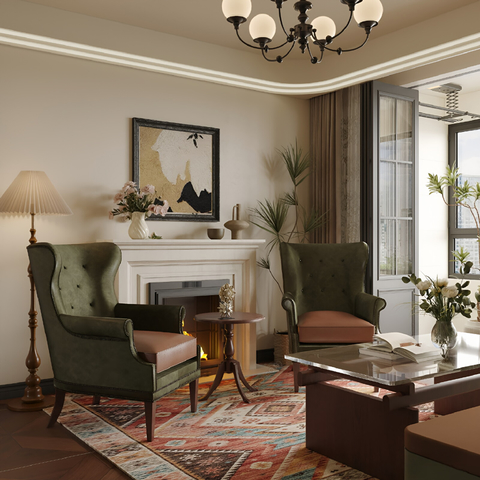 美式复古家居客厅3d模型下载