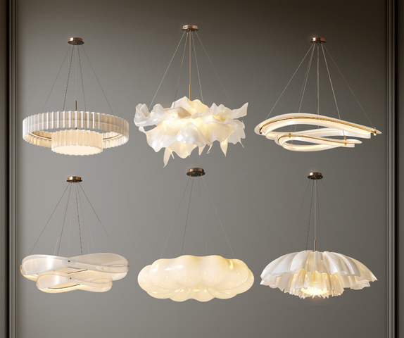 现代奶油风装饰灯具组合3d模型下载
