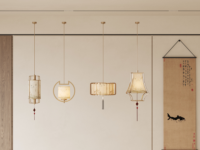 新中式中式吊灯 新中式中式吊灯 宋氏美学吊灯 灯笼吊灯 装饰3d