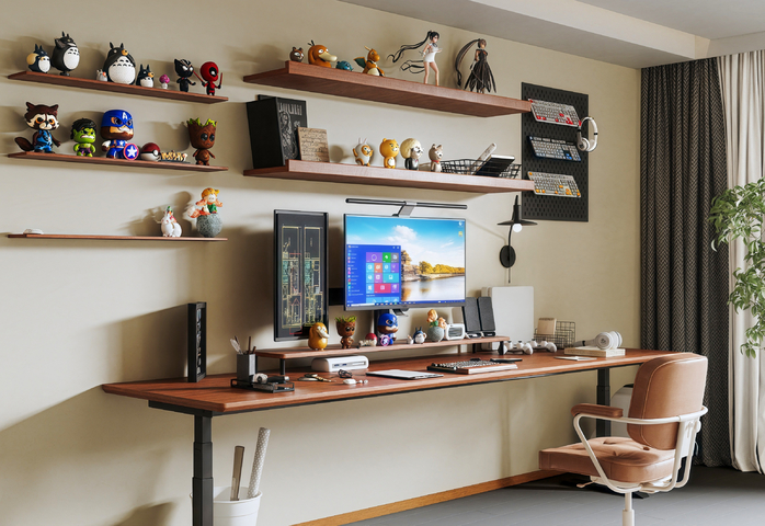 现代中古风电竞房 雕塑 升降电脑桌 电脑 电竞椅3d模型下载