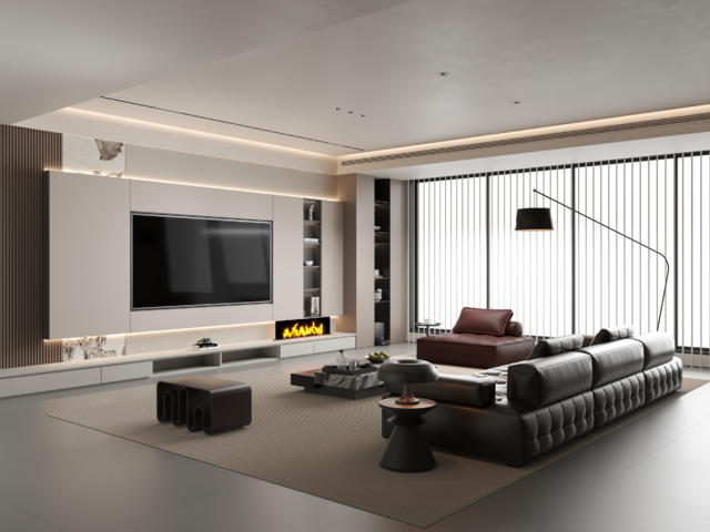 现代意式客厅 家居客厅 皮质沙发组合3d模型下载