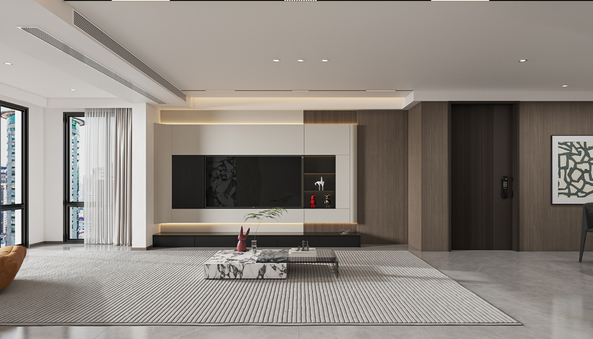 意式电视背景墙 现代客厅 意式客厅 电视柜 茶几 入户大门3d模