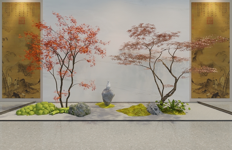 宋式日式红枫 红枫景观树 鸡爪槭 乔木 苔藓地形3d模型下载