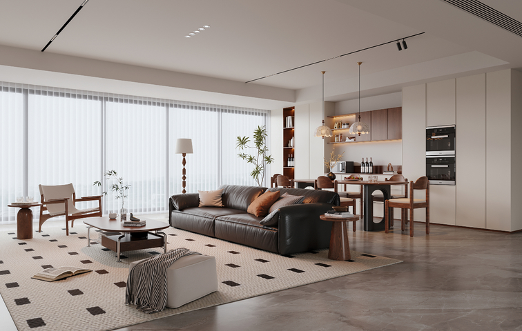 现代中古风客餐厅3d模型下载