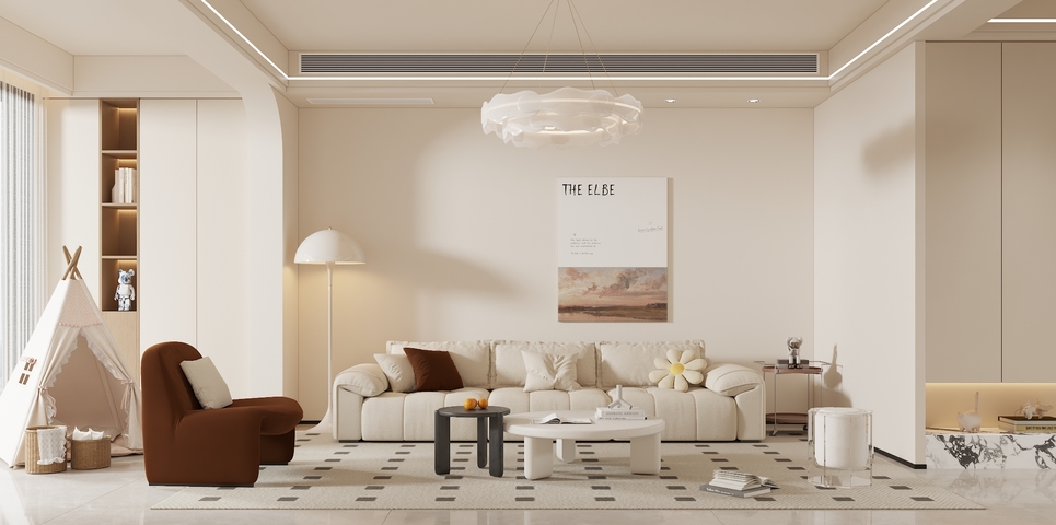 奶油风客餐厅3d模型下载