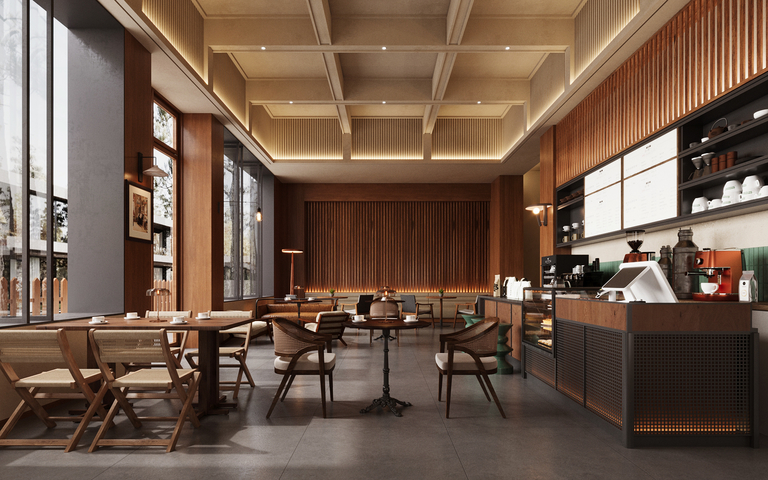 原木咖啡厅 咖啡桌椅 奶茶店 咖啡店操作台 收银前台 咖啡店su