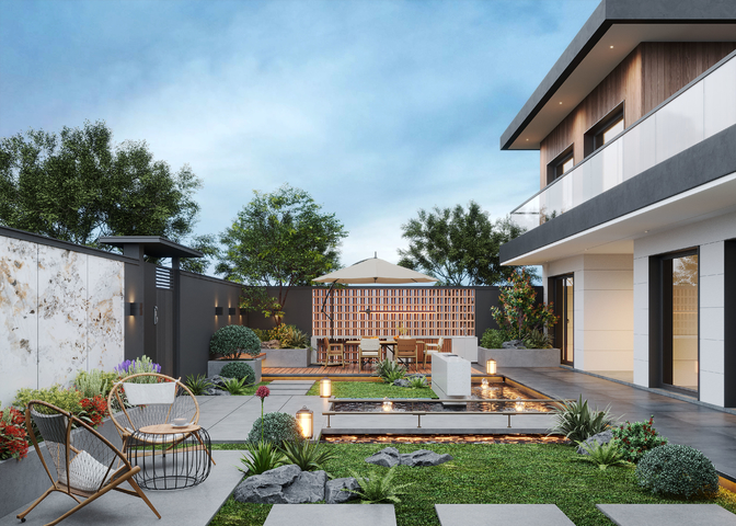 现代庭院景观 景观植物 居家庭院 别墅庭院 庭院水景3d模型下载