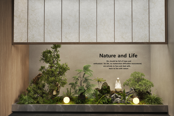 现代新中式室内景观 景观造景 植物堆 庭院景观 杜邦纸3d模型下