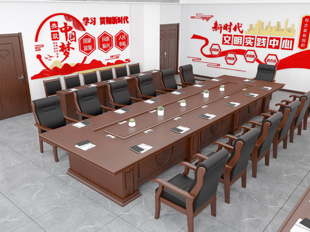 现代会议室 会议桌椅组合 政府会议室 办公会议室 小型会议室3d