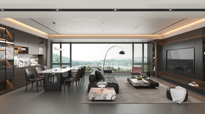 现代意式客餐厅 轻奢家居客餐厅 意式沙发茶几3d模型下载