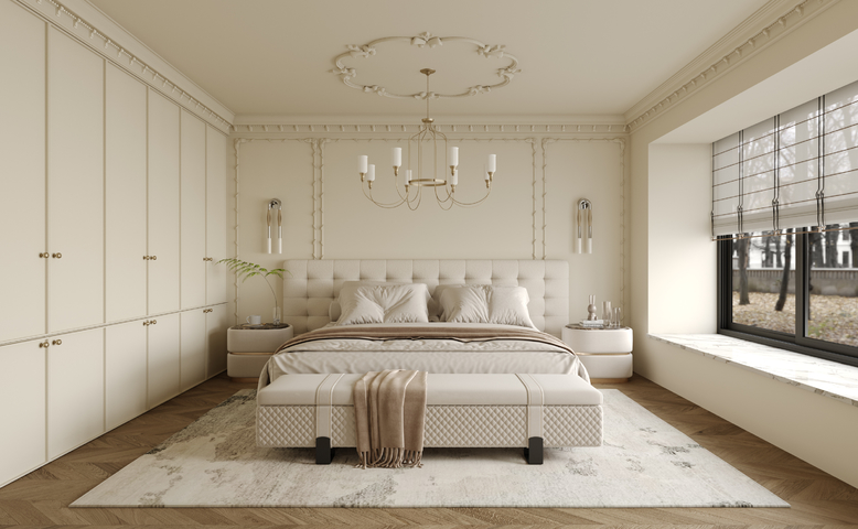 法式 卧室 床 床头柜 饰品 窗帘 地毯3d模型下载