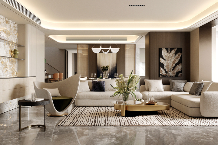 现代意式客餐厅 高级灰客餐厅 横厅客餐厅 轻奢意式客餐厅3d模型