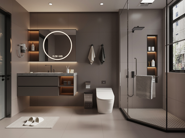 卫生间 现代意式极简卫生间 马桶 浴室柜 淋浴3d模型下载