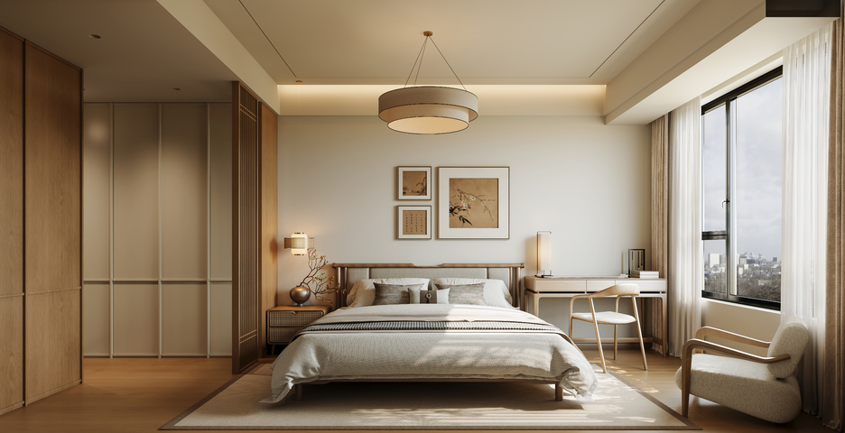 新中式禅意宋式卧室 宋氏美学卧室3d模型下载