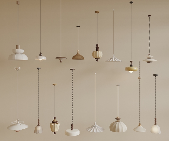 中古小吊灯 中古奶油风小吊灯 中古床头吊灯 侘寂中古风小吊灯3d