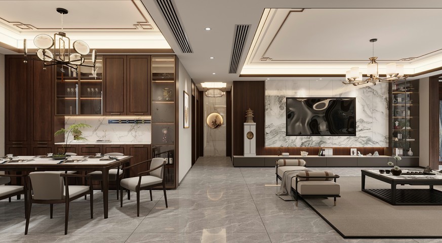 新中式客餐厅3d模型下载