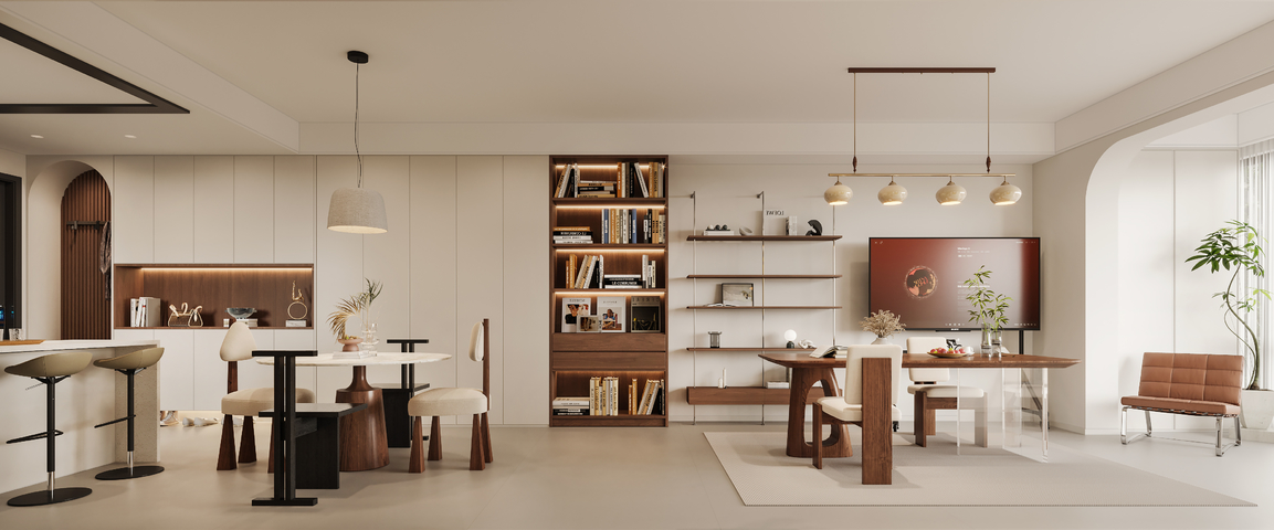 中古奶油风客餐厅 餐桌椅 厨房 鞋柜 酒柜 书架3d模型下载