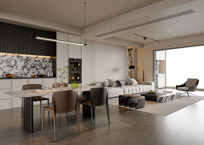 现代简约客餐厅 餐桌椅组合 餐边柜 沙发茶几组合 客厅摆件3d模