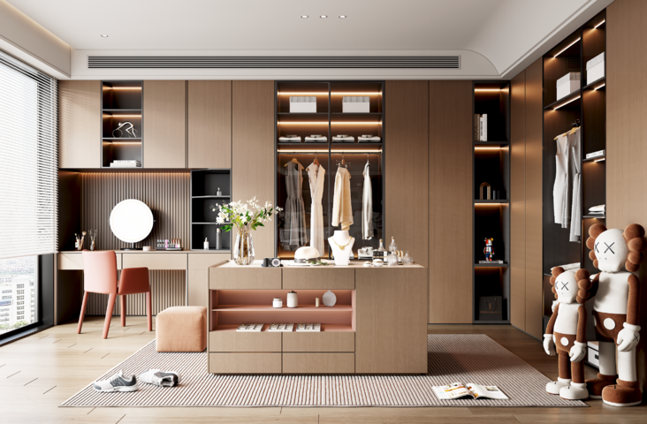 意式现代衣帽间 梳妆台衣柜 衣柜 岛台衣帽间3d模型下载