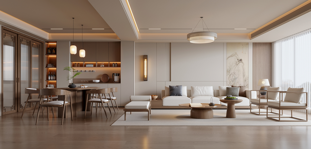 新中式宋式风客餐厅3d模型下载