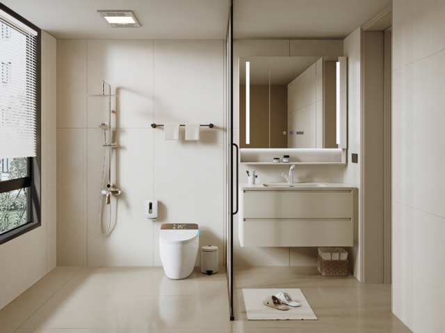 现代奶油卫生间 干湿分离卫生间3d模型下载