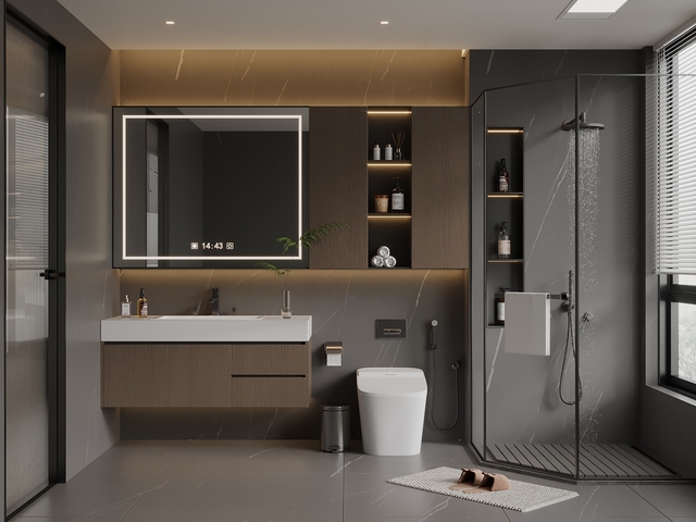 意式 卫生间 黑白卫生间 干湿分离卫生间 浴室柜3d模型下载