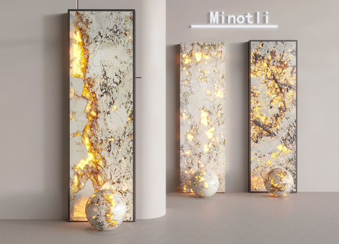 透光石背景墙 轻奢发光石材 透光大理石 石墙板3d模型下载