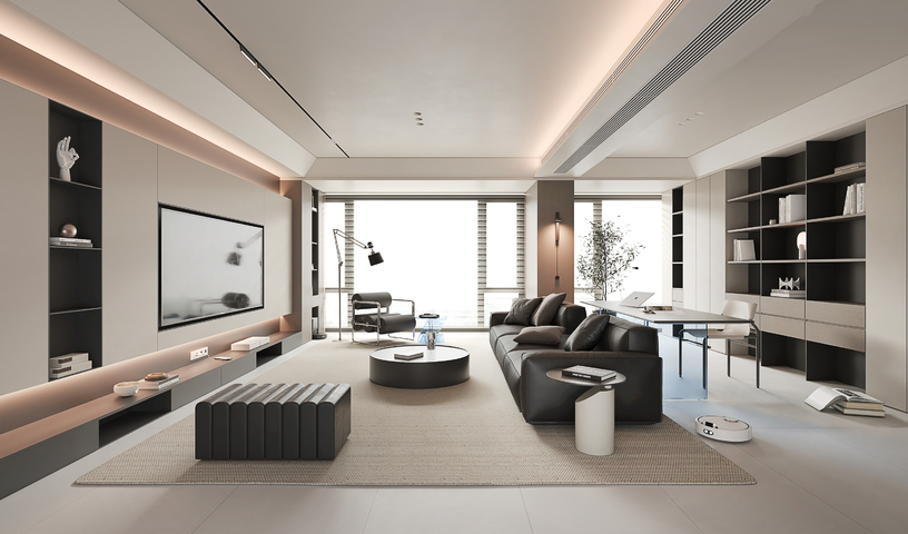 现代极简 意式极简风格客餐厅 黑白灰客厅书房3d模型3d模型下载