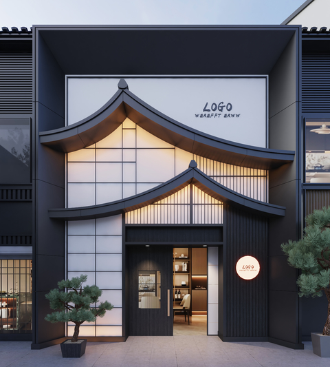 新中式门头 中式门头 酒店门头 饭店门头 茶馆门头 会所门头3d