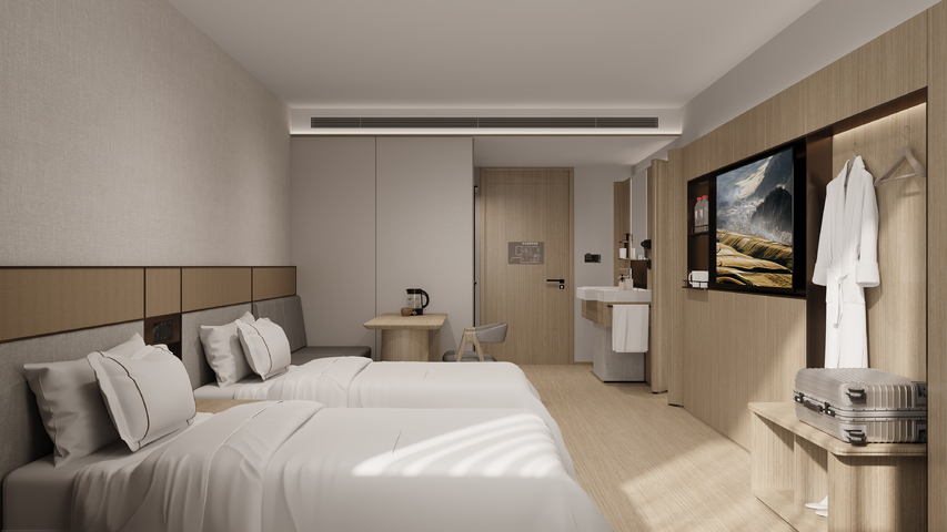 酒店客房原木现代风全季3d模型下载