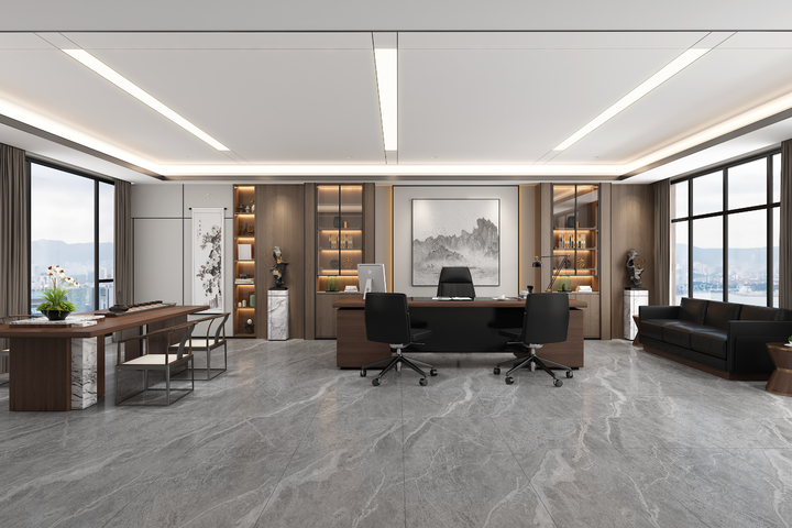 现代新中式公司总经理办公室茶台办公桌3d模型下载