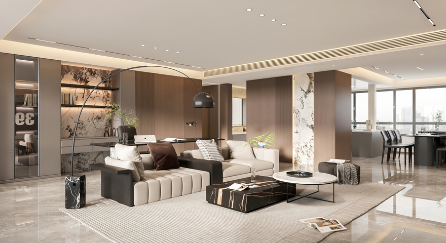 意式客餐厅 开放厨房 干区 玄关 电视墙3d模型下载