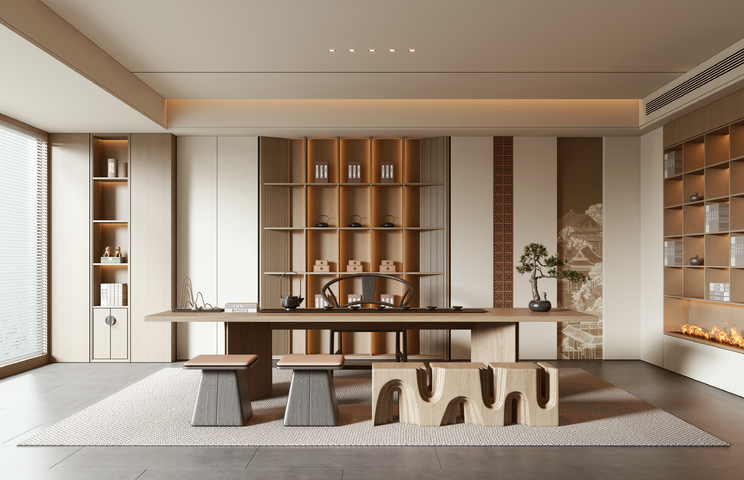 新中式茶室3d模型下载