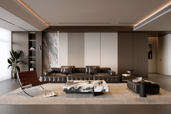 意式客厅 现代客厅  沙发茶几组合 休闲椅 凳子 皮质沙发3d模