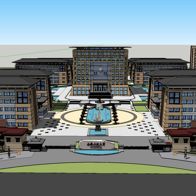  现代大学校园鸟瞰su模型 