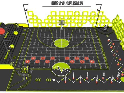  现代篮球场 健身运动场 体育活动场地 运动公园su模型 