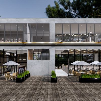  现代网红餐厅su模型 