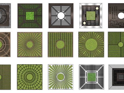  新中式树篦子 树池su模型 