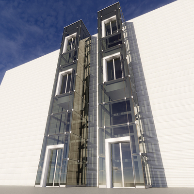  玻璃观光电梯su模型 