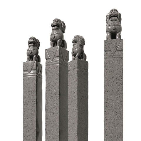  中式拴马桩 石柱 石狮子su模型 