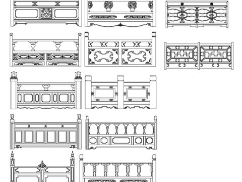  中式栏杆详图节点大样图 