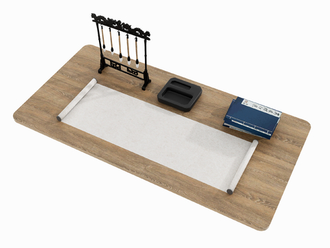  书法用品 笔墨纸砚 毛笔台su模型 