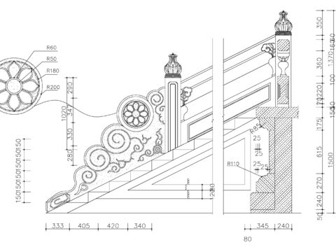 中式栏杆详图节点大样图 