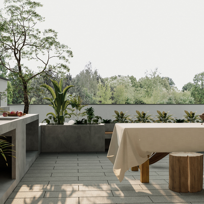  现代花园露台顶楼su模型 