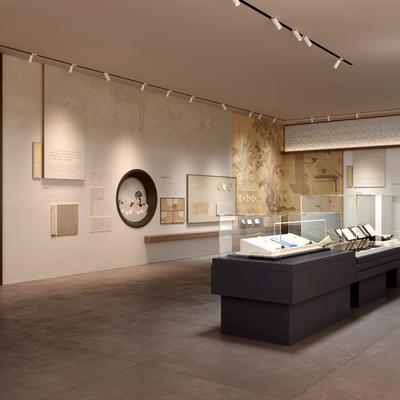  新中式展厅 展墙 展柜su模型 