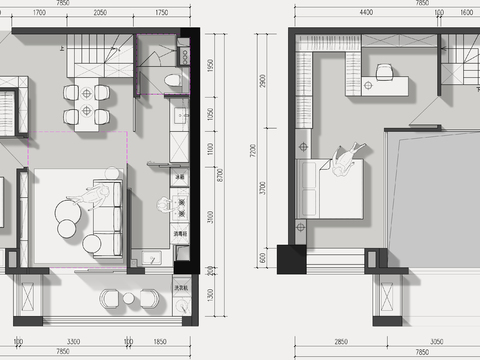  90平方户型复式公寓设计cad平面图 