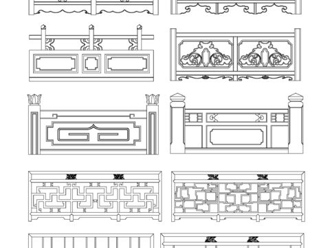 中式栏杆详图节点大样图 