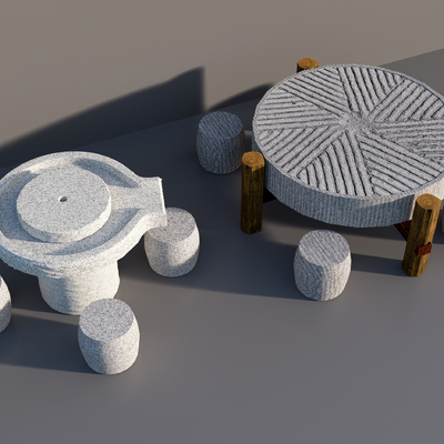  户外石桌凳  石磨桌凳su模型 