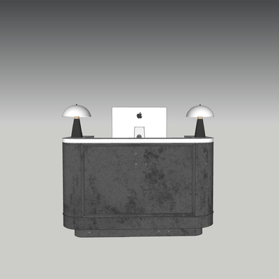  收银台 电脑 台灯su模型 