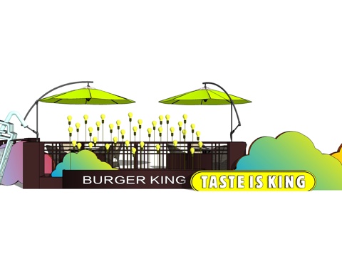  现代风格商业景观 户外座椅 外摆 遮阳伞 花箱 云朵小品su模型 